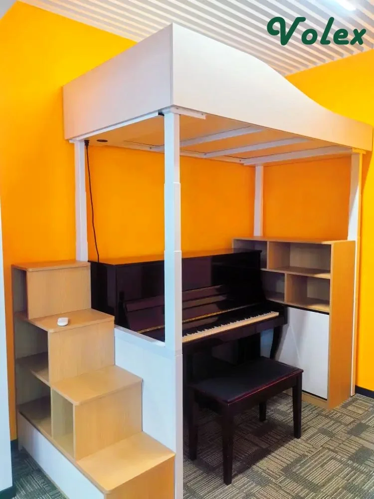 Motorized loft bed with piano & bookcase -Vakadesk (2) (1)